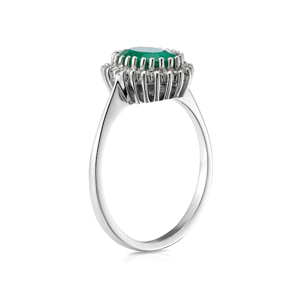 Emerald 8 x 6mm And Diamond 9K White Gold Ring - Image 3