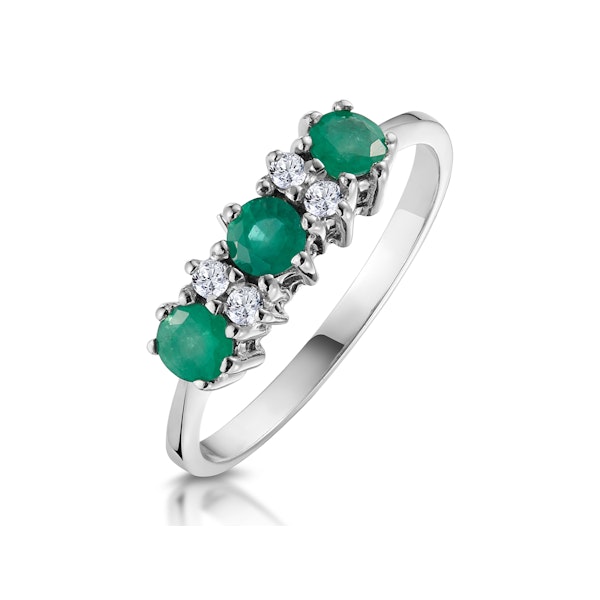 Emerald 0.45ct And Diamond 9K White Gold Ring - Image 1