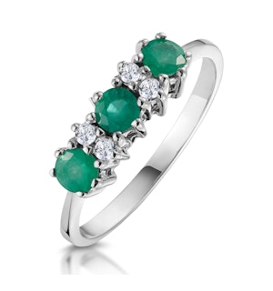 Emerald 0.45ct And Diamond 9K White Gold Ring