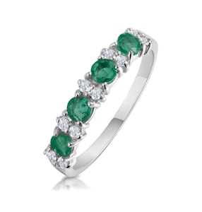 Emerald 0.60ct And Diamond 9K White Gold Ring
