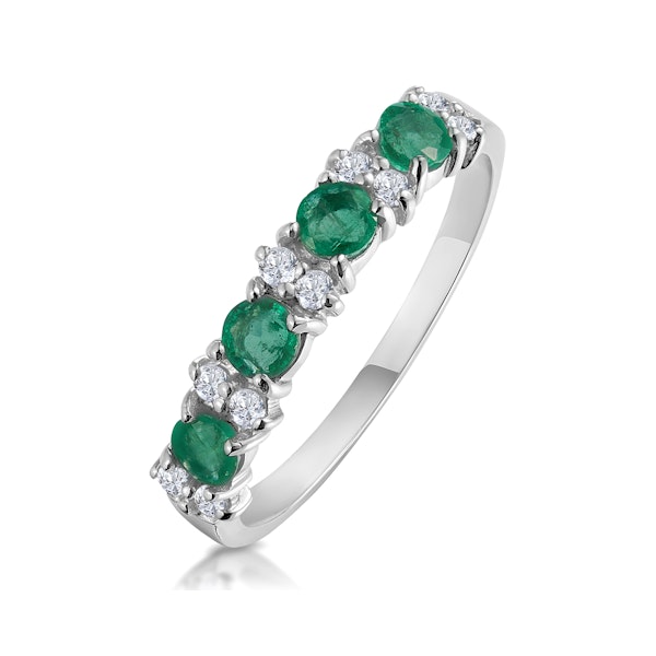 Emerald 0.60ct And Diamond 9K White Gold Ring - Image 1