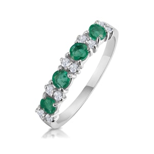Emerald 0.60ct And Diamond 9K White Gold Ring