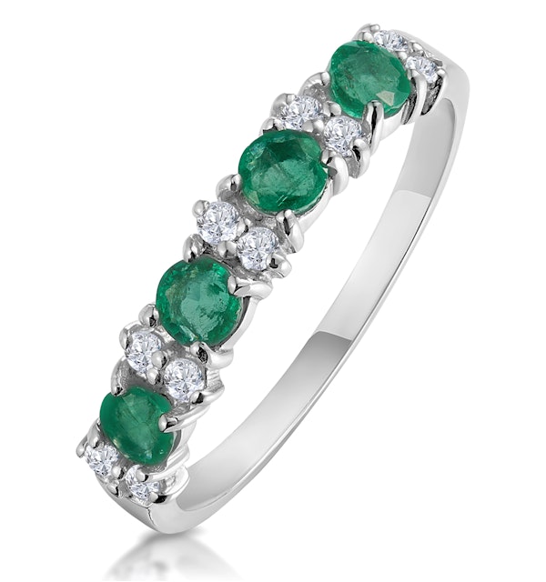 Emerald 0.60ct And Diamond 9K White Gold Ring - image 1