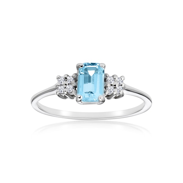 Blue Topaz 6 x 4mm And Diamond Ring 9K White Gold - Image 2