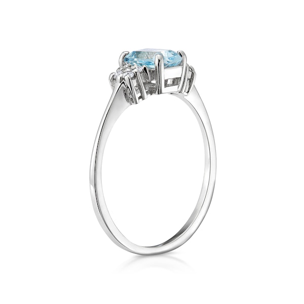 Blue Topaz 6 x 4mm And Diamond Ring 9K White Gold - Image 3