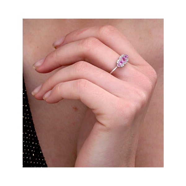 Pink Sapphire and 0.12ct Diamond Ring 9K White Gold - Image 2