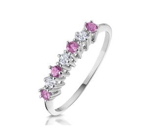 Pink Sapphire and 0.09ct Diamond Ring 9K White Gold - SIZE F