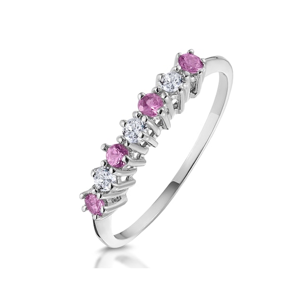 Pink Sapphire and 0.09ct Diamond Ring 9K White Gold - SIZE F - Image 1