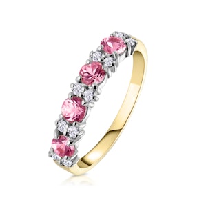 Pink Sapphire and 0.15ct Diamond Ring 9K Yellow Gold