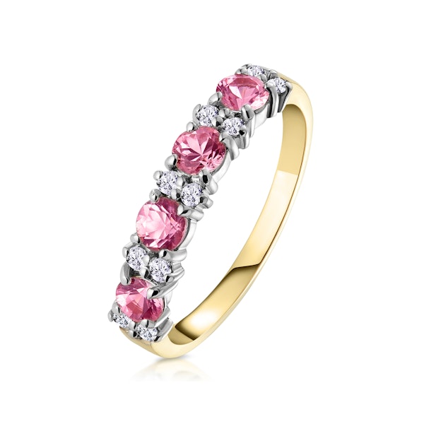 Pink Sapphire and 0.15ct Diamond Ring 9K Yellow Gold - Image 1
