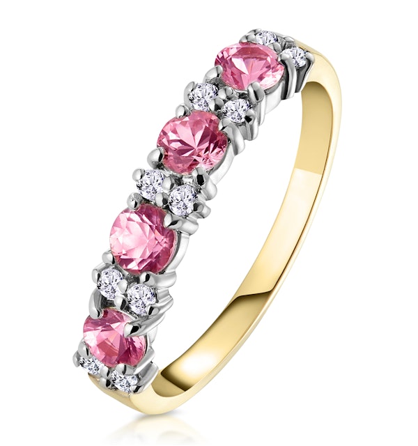 Pink Sapphire and 0.15ct Diamond Ring 9K Yellow Gold - image 1