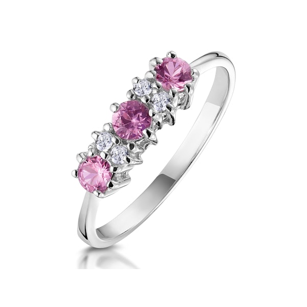 Pink Sapphire and 0.06ct Diamond Ring 9K White Gold - Image 1