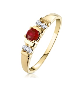 Ruby 3.75mm And Diamond 9K Gold Ring SIZE J
