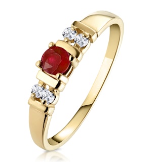 Ruby 3.75mm And Diamond 9K Gold Ring