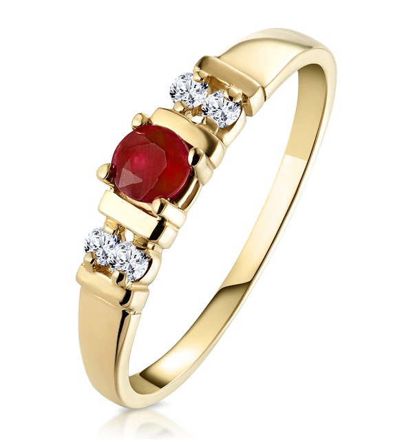 Ruby 3.75mm And Diamond 9K Gold Ring - image 1