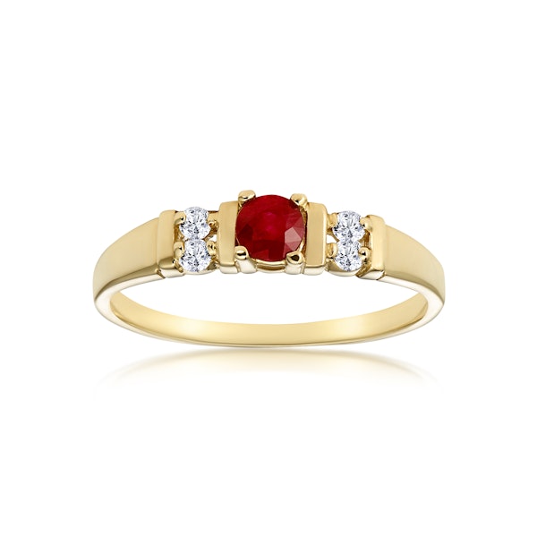 Ruby 3.75mm And Diamond 18K Gold Ring - Image 2