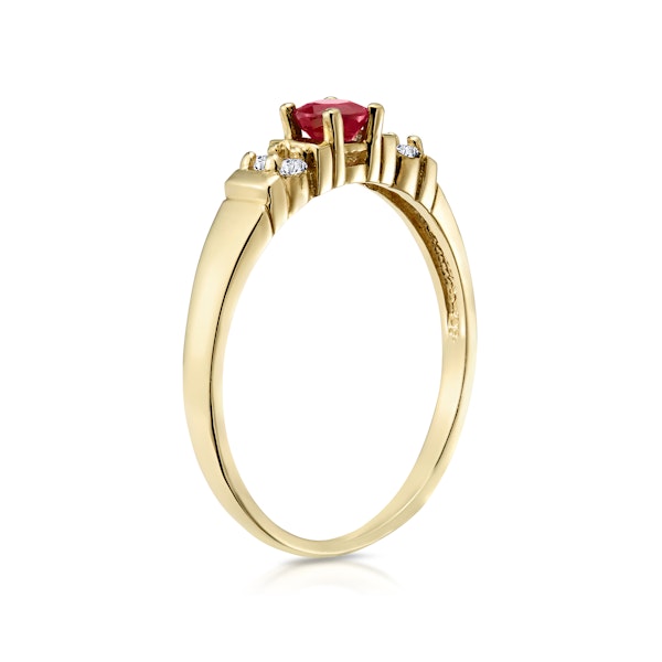 Ruby 3.75mm And Diamond 18K Gold Ring - Image 3