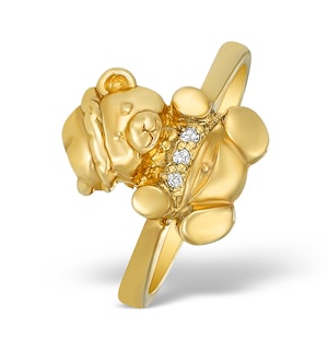 9K Gold Diamond Set Teddy Bear Ring - SIZE N 1/2