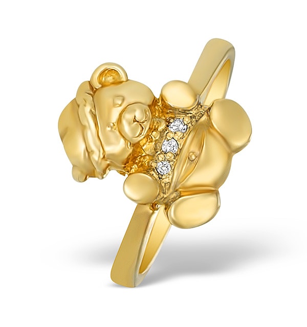 9K Gold Diamond Set Teddy Bear Ring - A4264 - image 1