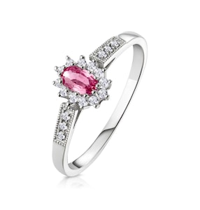 9K White Gold Diamond Pink Sapphire Ring 0.14ct