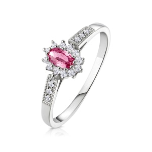 9K White Gold Diamond Pink Sapphire Ring 0.14ct