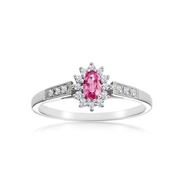 9K White Gold Diamond Pink Sapphire Ring 0.14ct - Image 2