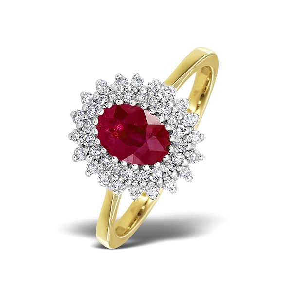 Ruby 7 x 5mm And Diamond 9K Gold Ring - Image 1