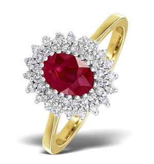 Ruby 7 x 5mm And Diamond 18K Gold Ring  FET35-T
