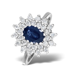 Sapphire 7 x 5mm And Diamond 0.56ct 18K White Gold Ring SIZES AVAILABLE J M S T
