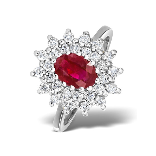 Ruby 7 x 5mm And Diamond 18K White Gold Ring SIZES AVAILABLE K R T - Image 1