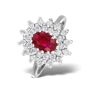 Ruby 7 x 5mm And Diamond 18K White Gold Ring SIZES AVAILABLE K R T