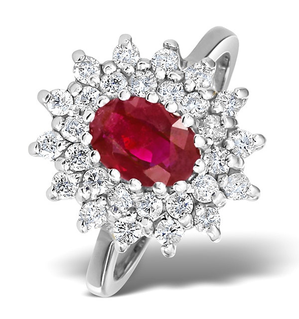 Ruby 7 x 5mm And Diamond 18K White Gold Ring  FET36-TY - image 1