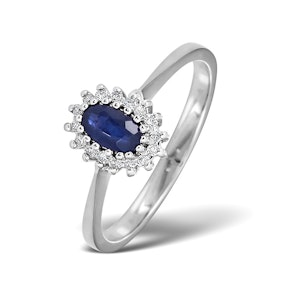 Sapphire 5 x 3mm And Diamond 18K White Ring SIZES AVAILABLE L M O P R S T