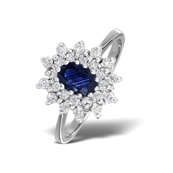 Sapphire 6 x 4mm And Diamond 18K White Gold Ring FET34-UY - Image 1