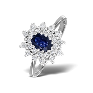 Sapphire 6 x 4mm And Diamond 18K White Gold Ring FET34-UY