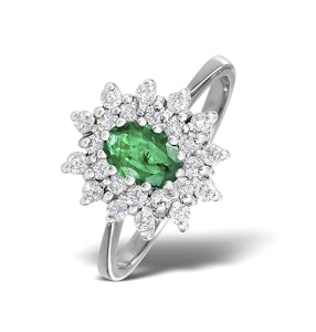 Emerald 6 x 4mm And Diamond 9K White Gold Ring A4439 - Size J