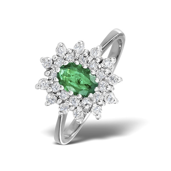 Emerald 6 x 4mm And Diamond 9K White Gold Ring A4439 - Size J - Image 1