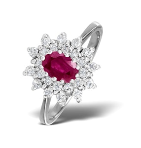 Ruby 6 x 4mm And Diamond 18K White Gold Ring FET34-TY