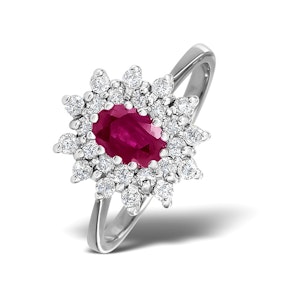 Ruby 6 x 4mm And Diamond 18K White Gold Ring FET34-TY