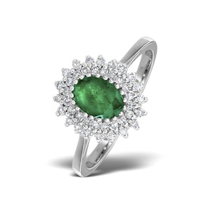 Emerald 7 x 5mm And Diamond 9K White Gold Ring SIZE P