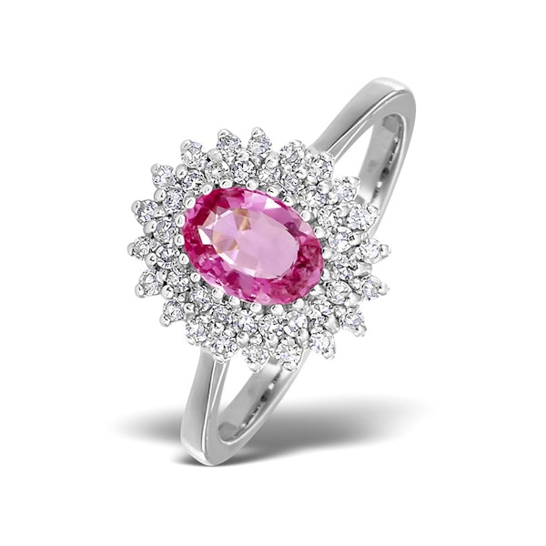 9K White Gold Diamond and Pink Sapphire Ring 0.30ct SIZES P - Image 1