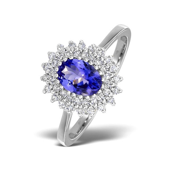 Tanzanite 7 x 5mm And 0.30ct Diamond 18K White Gold Ring SIZES AVAILABLE L - Image 1