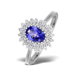 Tanzanite 7 x 5mm And 0.30ct Diamond 18K White Gold Ring SIZES AVAILABLE L