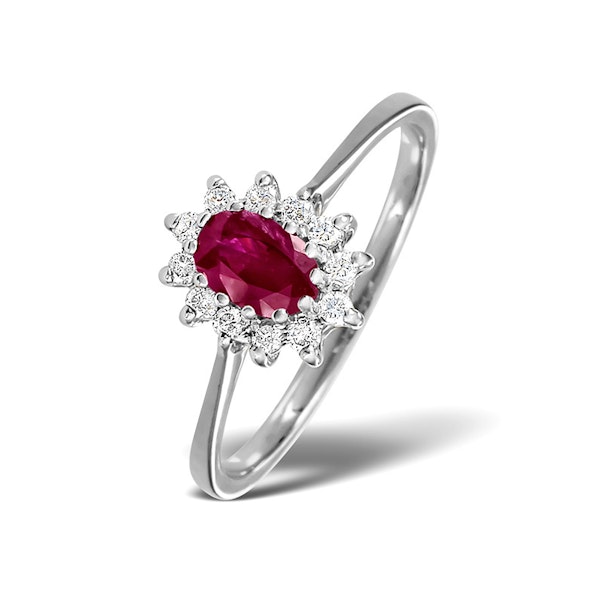 Ruby 6 x 4mm And Diamond 9K White Gold Ring SIZES AVAILABLE M N T - Image 1