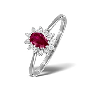 Ruby 6 x 4mm And Diamond 9K White Gold Ring SIZES AVAILABLE M N T