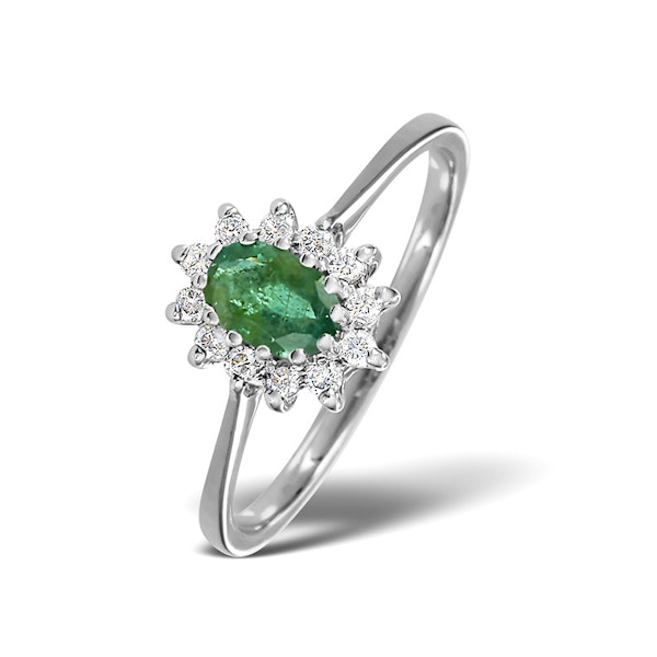 Emerald 6 x 4mm And Diamond 9K White Gold Ring SIZES AVAILABLE J O - Image 1
