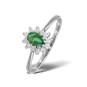 Emerald 6 x 4mm And Diamond 9K White Gold Ring SIZES AVAILABLE J O