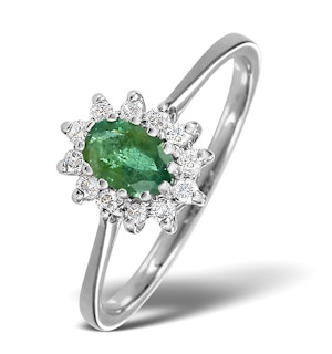 Emerald 6 x 4mm And Diamond 9K White Gold Ring