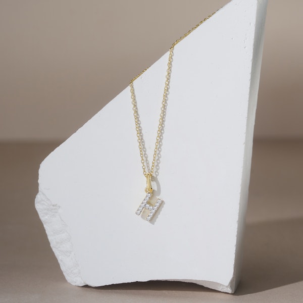 Love  Letter Initial  H Lab Diamond Necklace set in 18K Gold Vermeil - Image 4