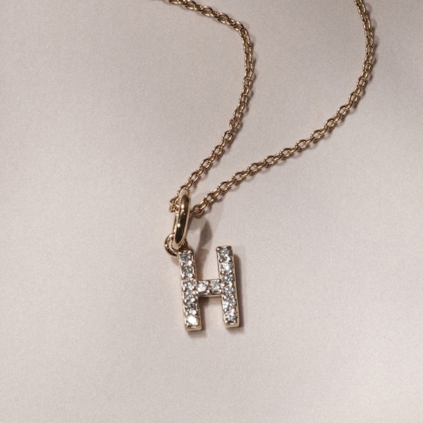 Love  Letter Initial  H Lab Diamond Necklace set in 18K Gold Vermeil - Image 3